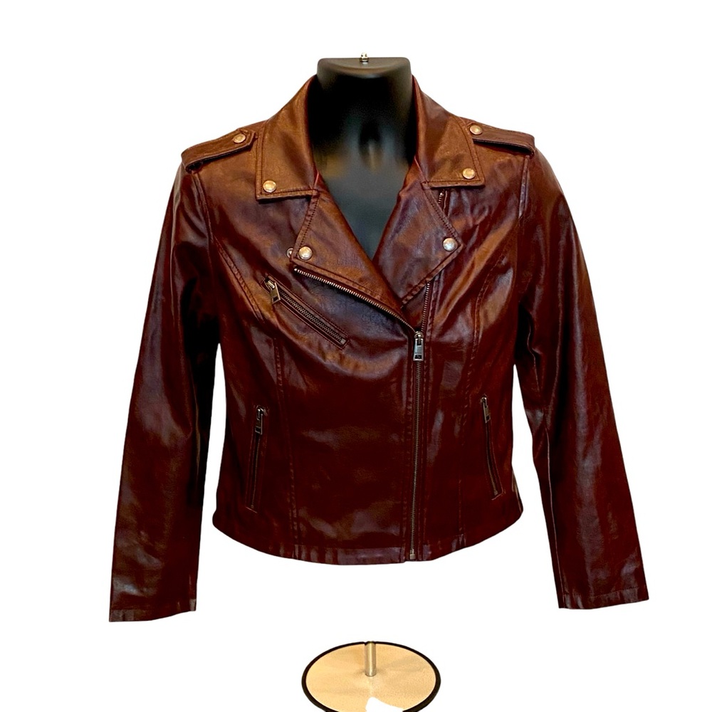 Levi Strauss & Company Women’s Faux Leather Moto Jacket Size Medium Burgundy NEW